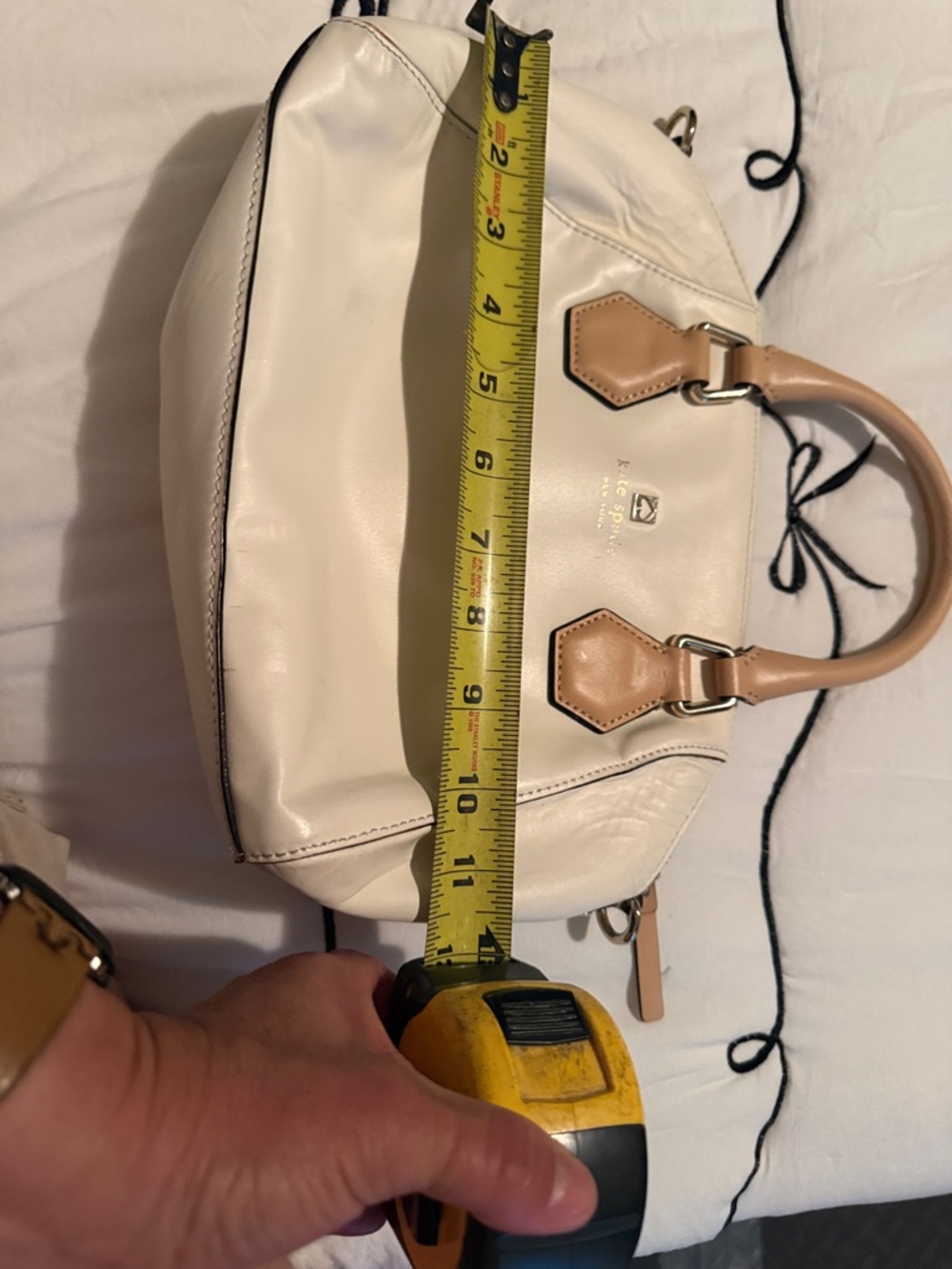 kate spade Cream Leather Satchel with Tan Handles and Gold Hardware - Picture 7 of 8